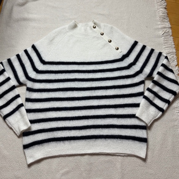 Sezane Trudy Mohair Coastal Striped Mock Neck Sweater XXXL - Picture 2 of 7